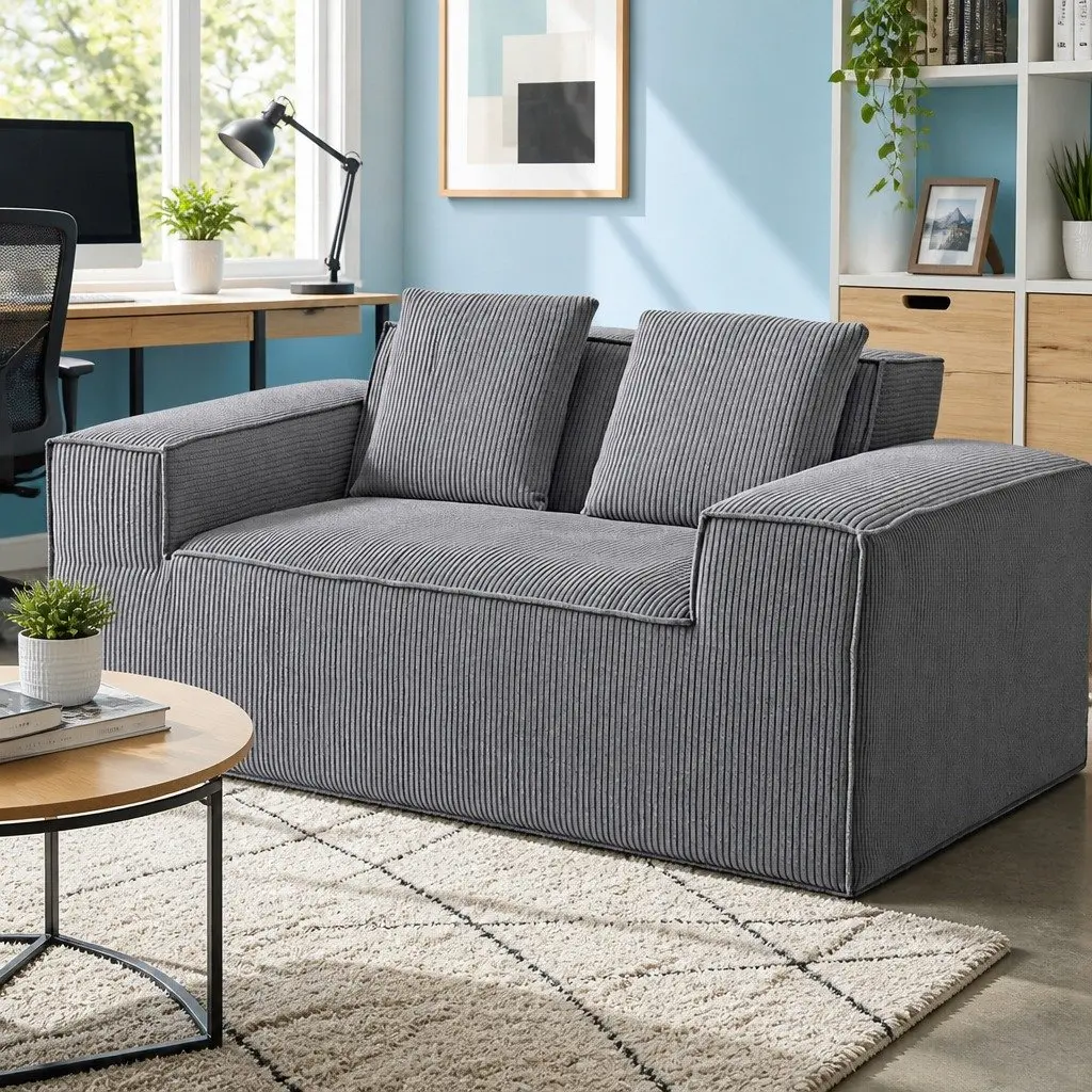 2 Seater Loveseat Sofa Bed Couch Corduroy Small Grey