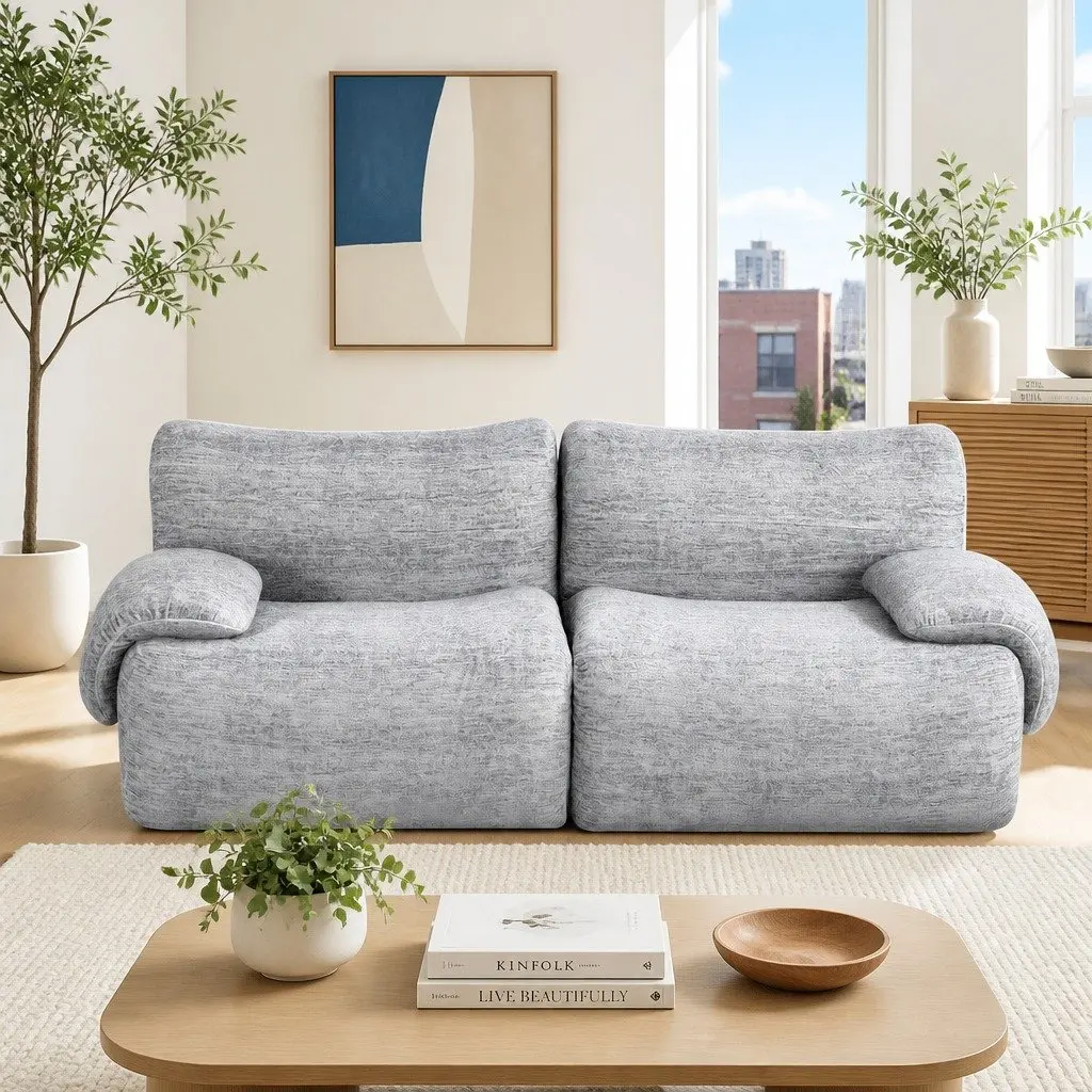 2 Seater Sofa Couch Bed Modular High-Density Foam Light Grey