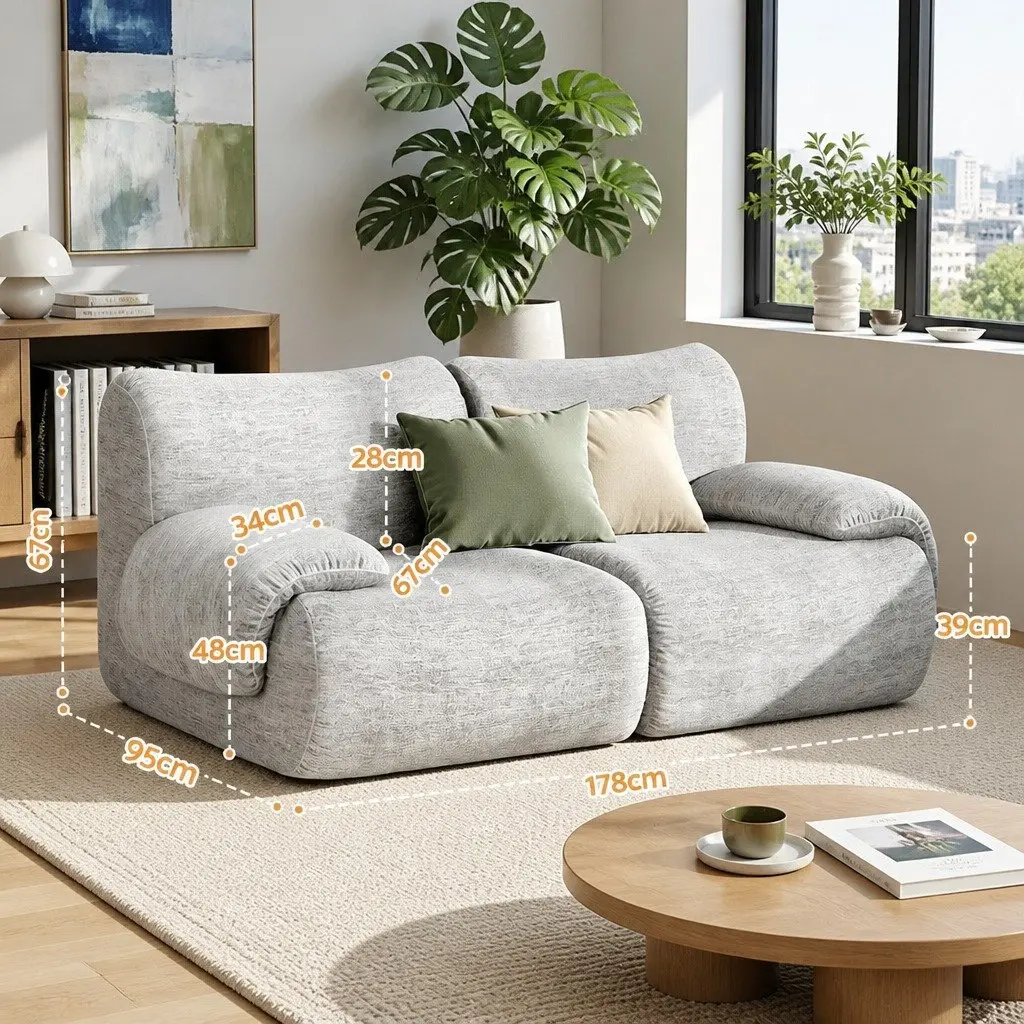 2 Seater Sofa Couch Bed Modular High-Density Foam Light Grey