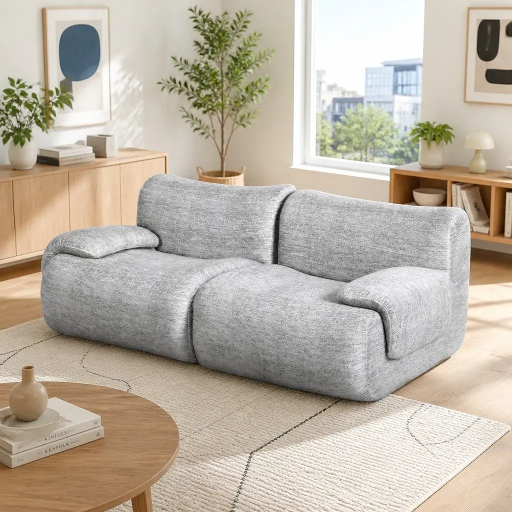 2 Seater Sofa Couch Bed Modular High-Density Foam Light Grey