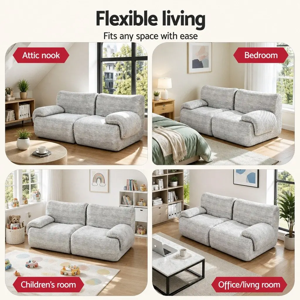 2 Seater Sofa Couch Bed Modular High-Density Foam Light Grey