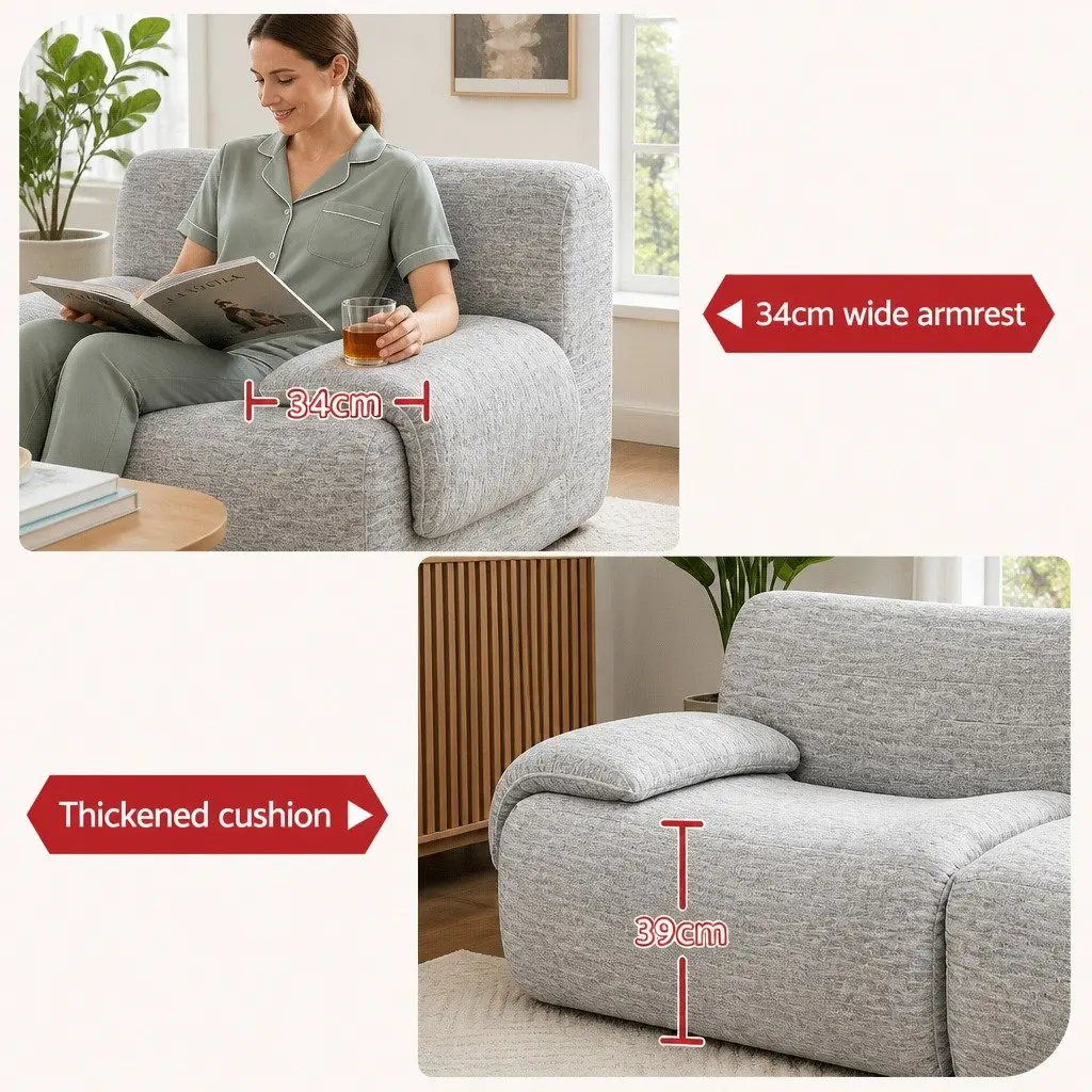 2 Seater Sofa Couch Bed Modular High-Density Foam Light Grey