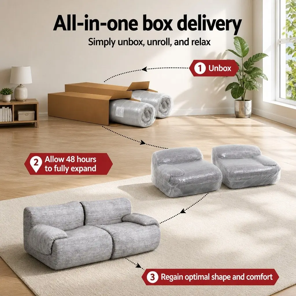 2 Seater Sofa Couch Bed Modular High-Density Foam Light Grey