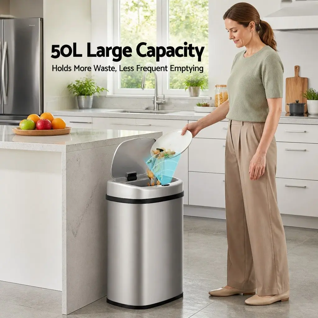 Automatic Motion Sensor Rubbish Bin Stainless Steel 50L Silver