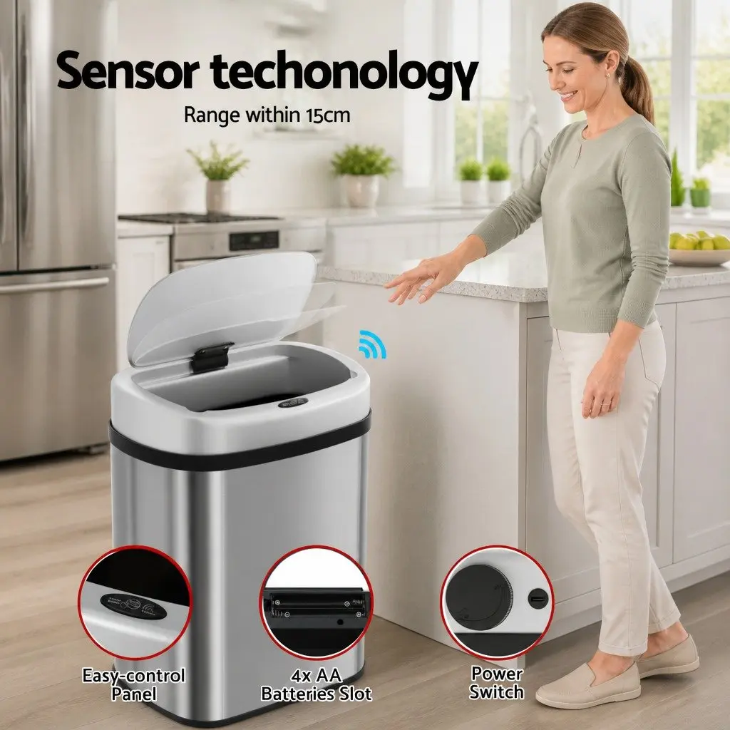 Automatic Motion Sensor Rubbish Bin Stainless Steel 50L Silver