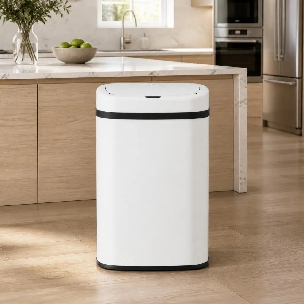Automatic Rubbish Bin Steel 50L White Motion Sensor Hands-Free Kitchen Waste