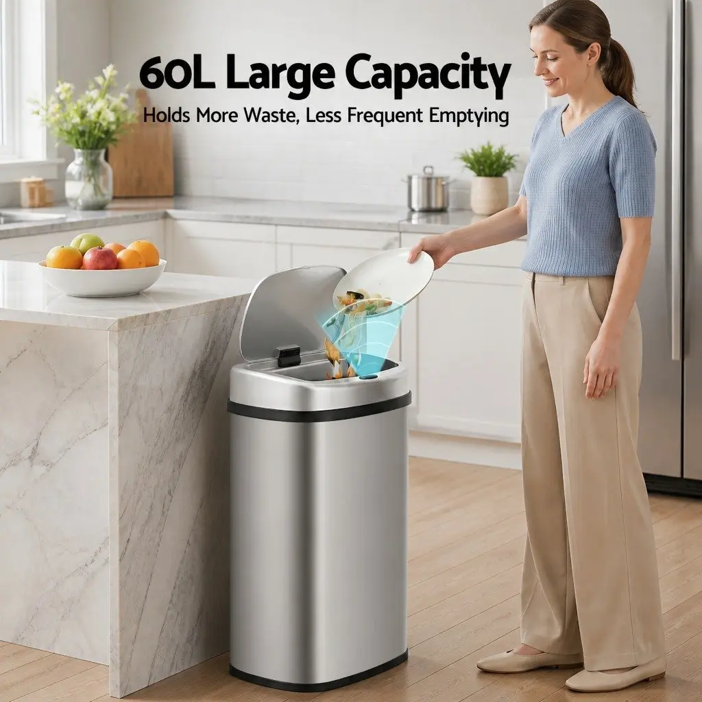 Automatic Rubbish Bin Stainless Steel 60L Silver