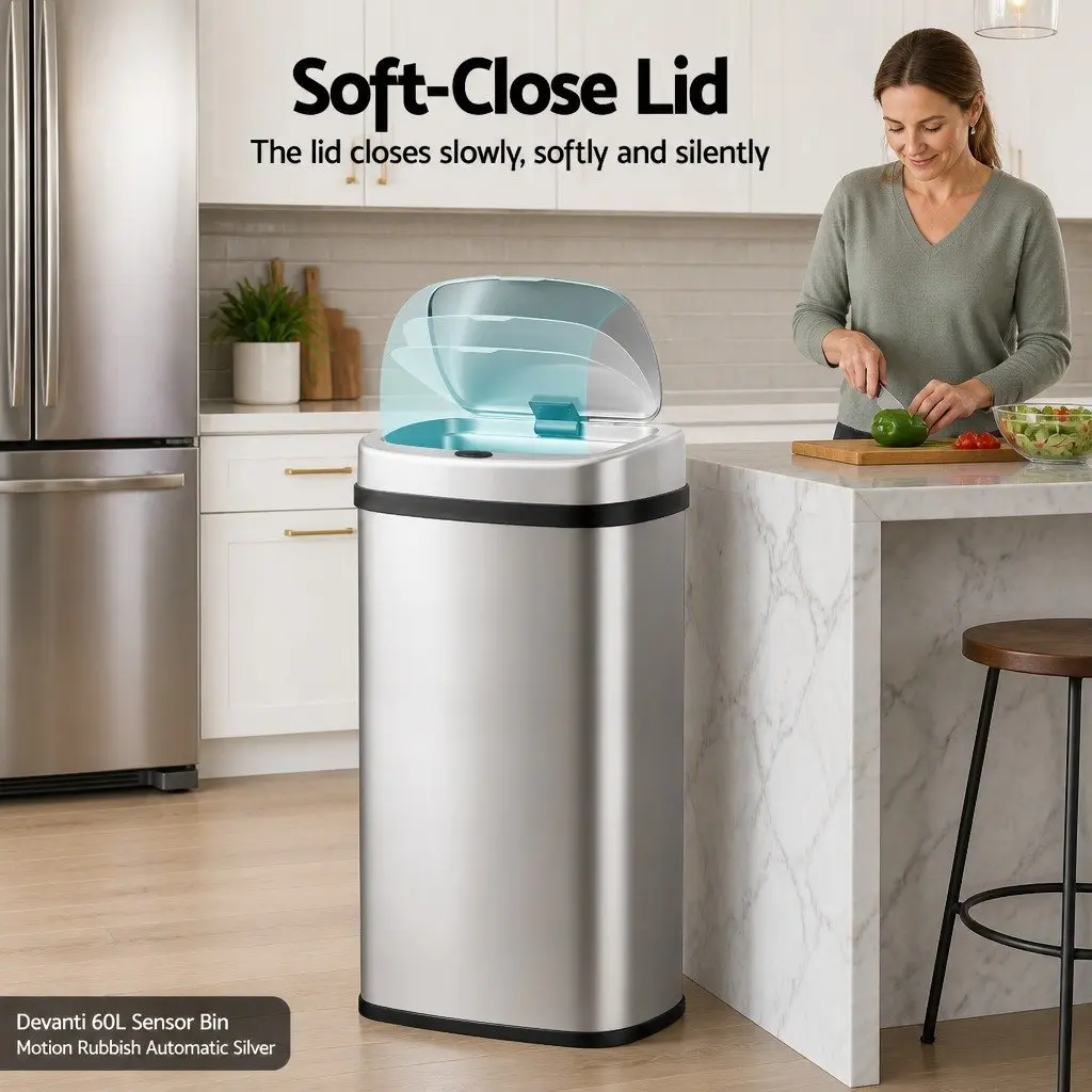Automatic Rubbish Bin Stainless Steel 60L Silver