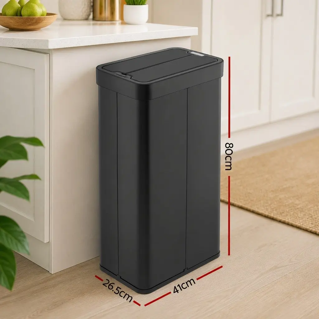 Automatic Sensor Rubbish Bin 70L ABS Stainless Steel Black Touchless Kitchen Waste Garbage Can