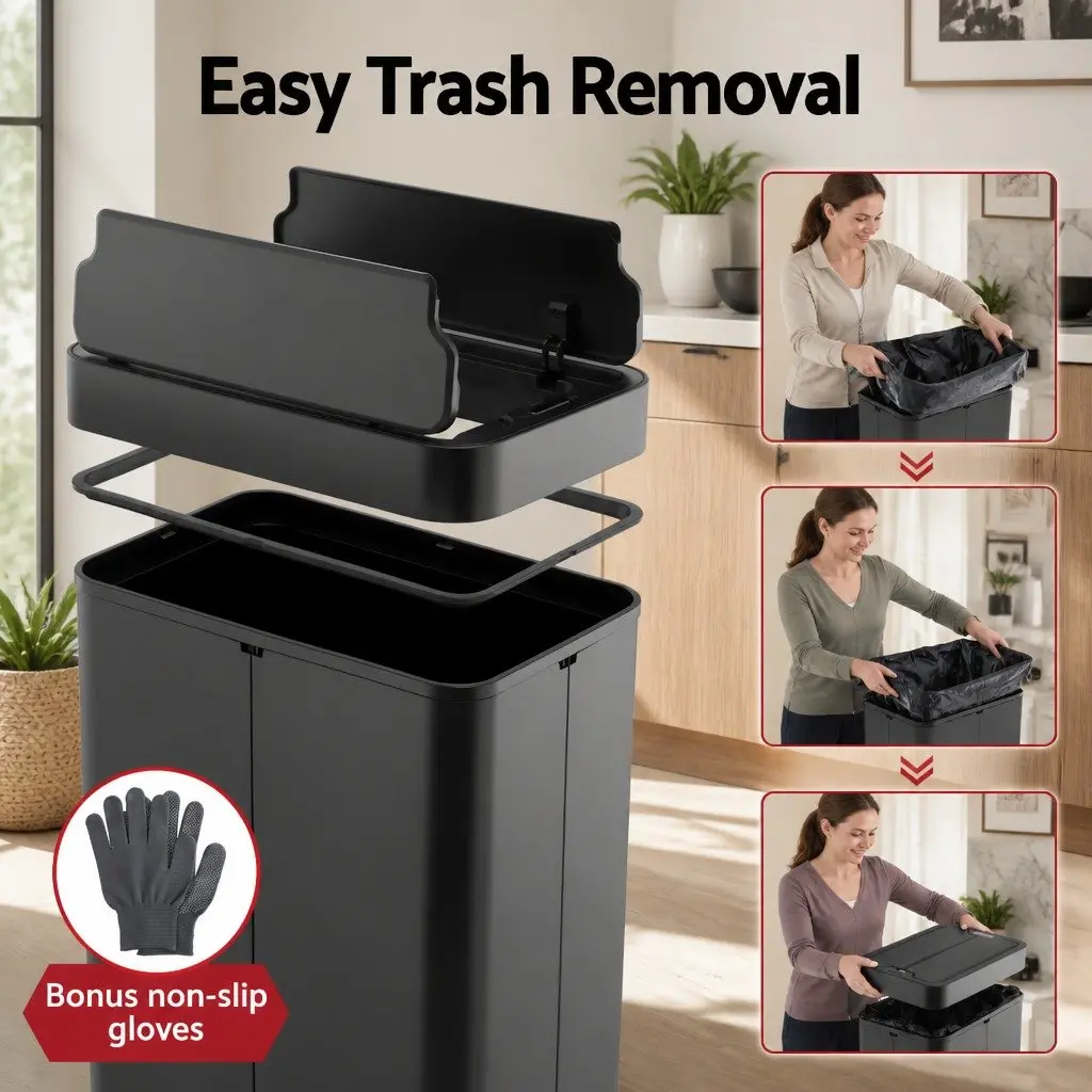 Automatic Sensor Rubbish Bin 70L ABS Stainless Steel Black Touchless Kitchen Waste Garbage Can
