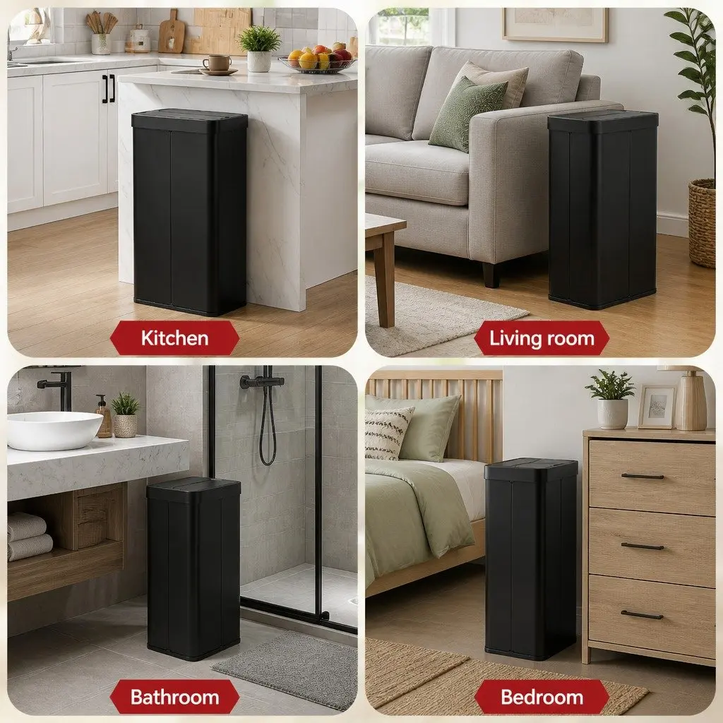 Automatic Sensor Rubbish Bin 70L ABS Stainless Steel Black Touchless Kitchen Waste Garbage Can