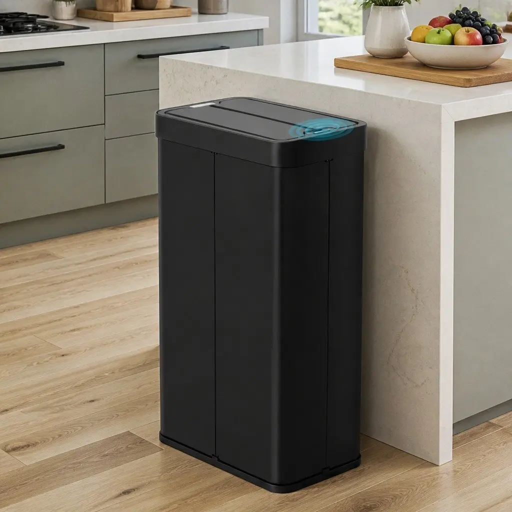 Automatic Sensor Rubbish Bin 70L ABS Stainless Steel Black Touchless Kitchen Waste Garbage Can