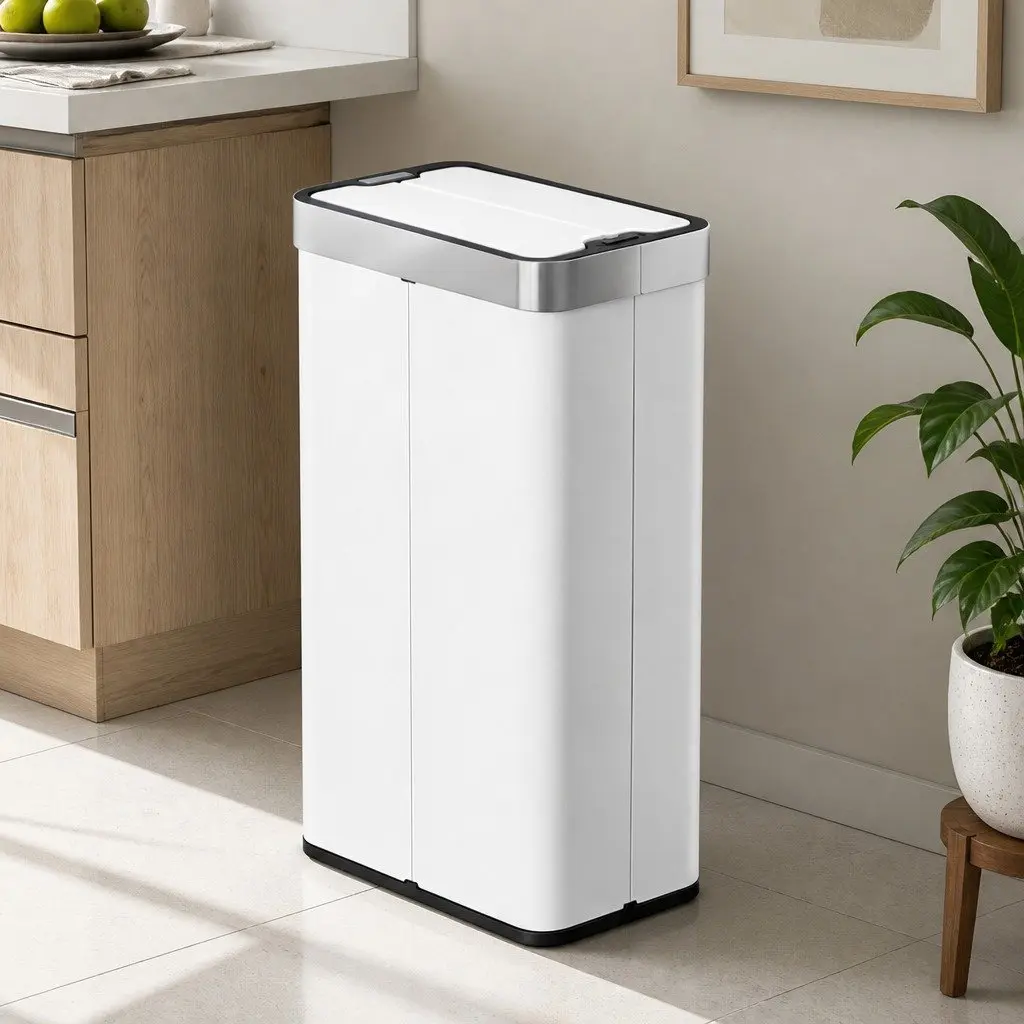 Automatic Sensor Rubbish Bin Stainless Steel 70L White Touchless Kitchen Waste Can