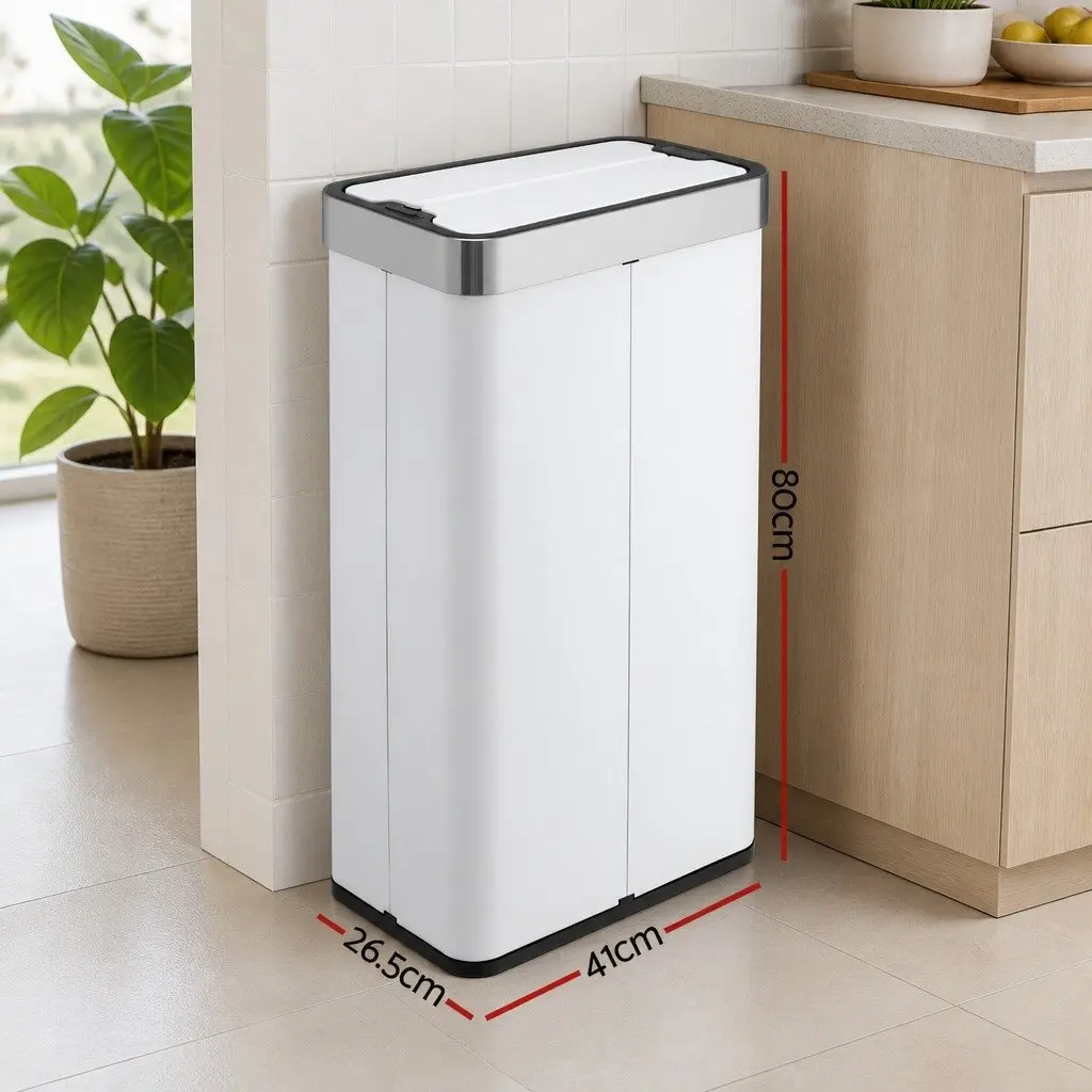 Automatic Sensor Rubbish Bin Stainless Steel 70L White Touchless Kitchen Waste Can