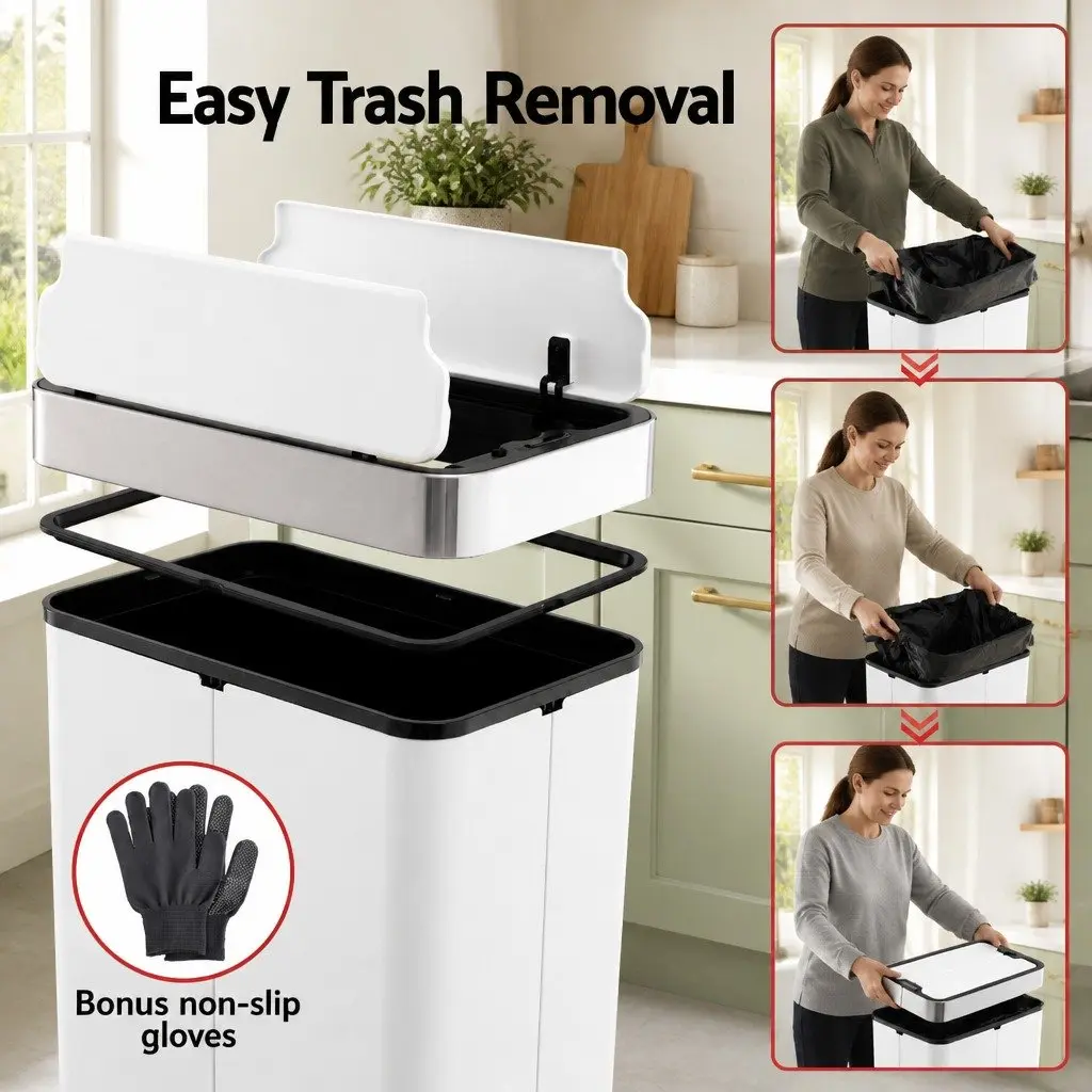 Automatic Sensor Rubbish Bin Stainless Steel 70L White Touchless Kitchen Waste Can