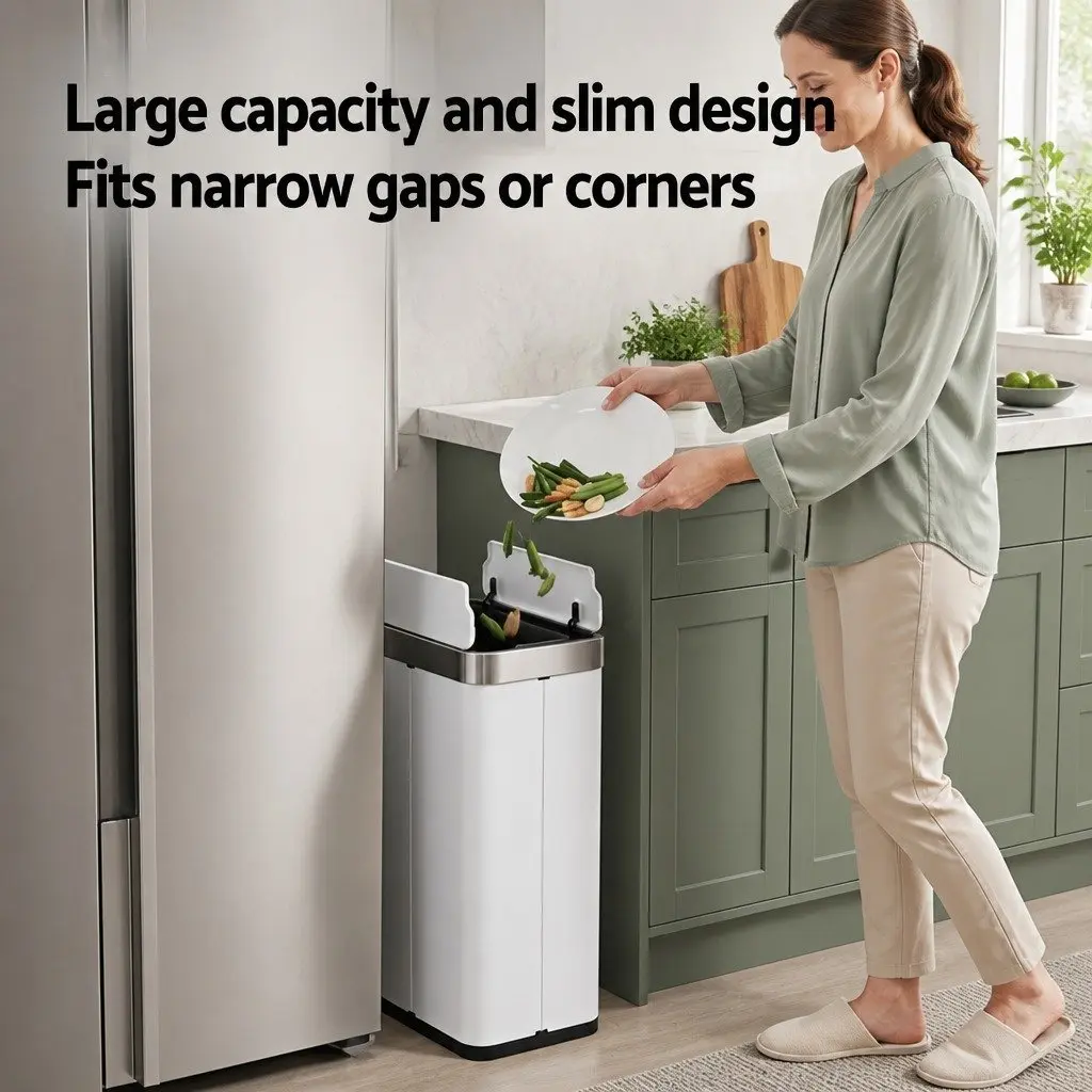 Automatic Sensor Rubbish Bin Stainless Steel 70L White Touchless Kitchen Waste Can
