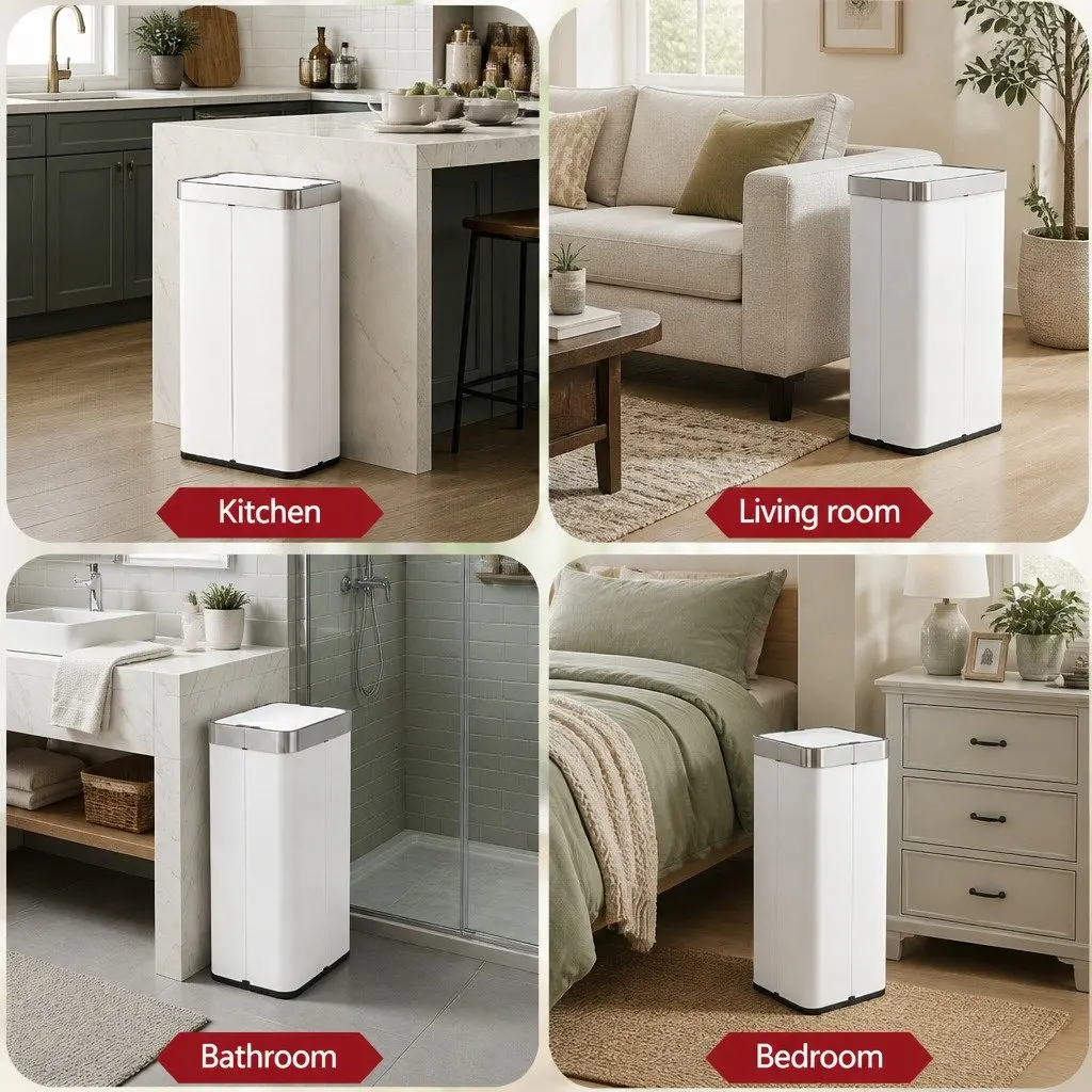 Automatic Sensor Rubbish Bin Stainless Steel 70L White Touchless Kitchen Waste Can