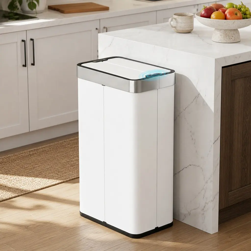 Automatic Sensor Rubbish Bin Stainless Steel 70L White Touchless Kitchen Waste Can