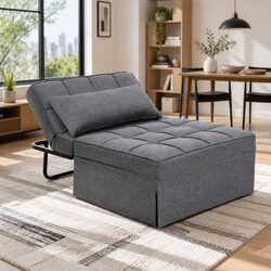 Practical Grey Convertible Sofa Bed and Ottoman