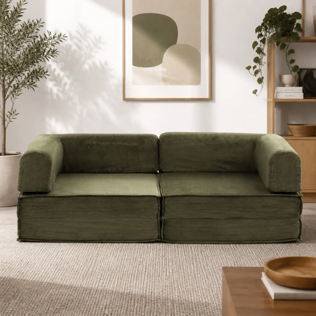 Convertible Sofa Bed Steel Green 2-Seater Corduroy