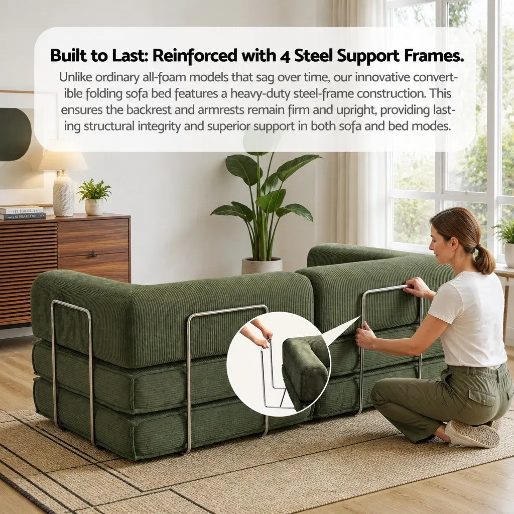 Convertible Sofa Bed Steel Green 2-Seater Corduroy