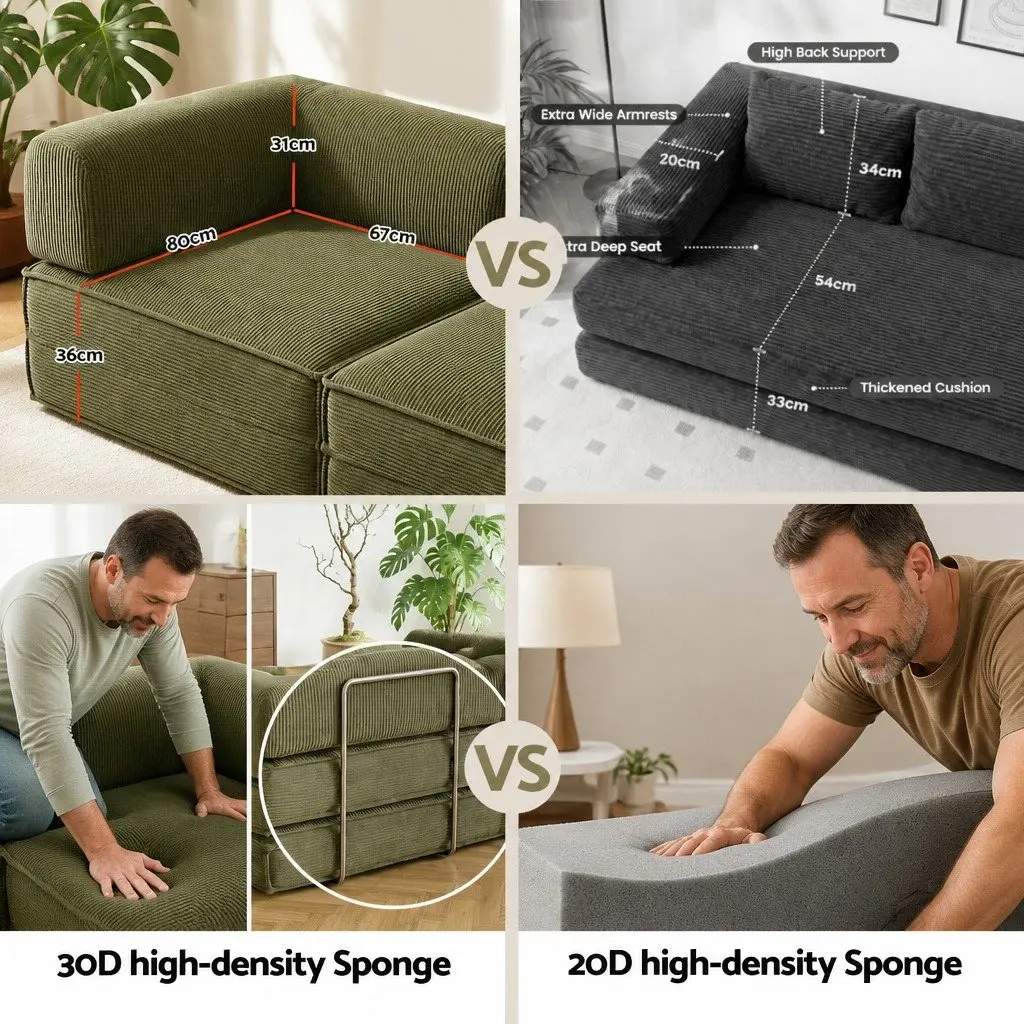 Convertible Sofa Bed Steel Green 2-Seater Corduroy