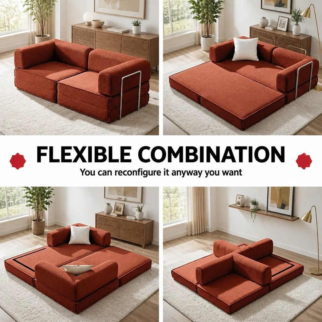 Convertible Sofa Bed Steel Frame Corduroy 2-Seater Orange