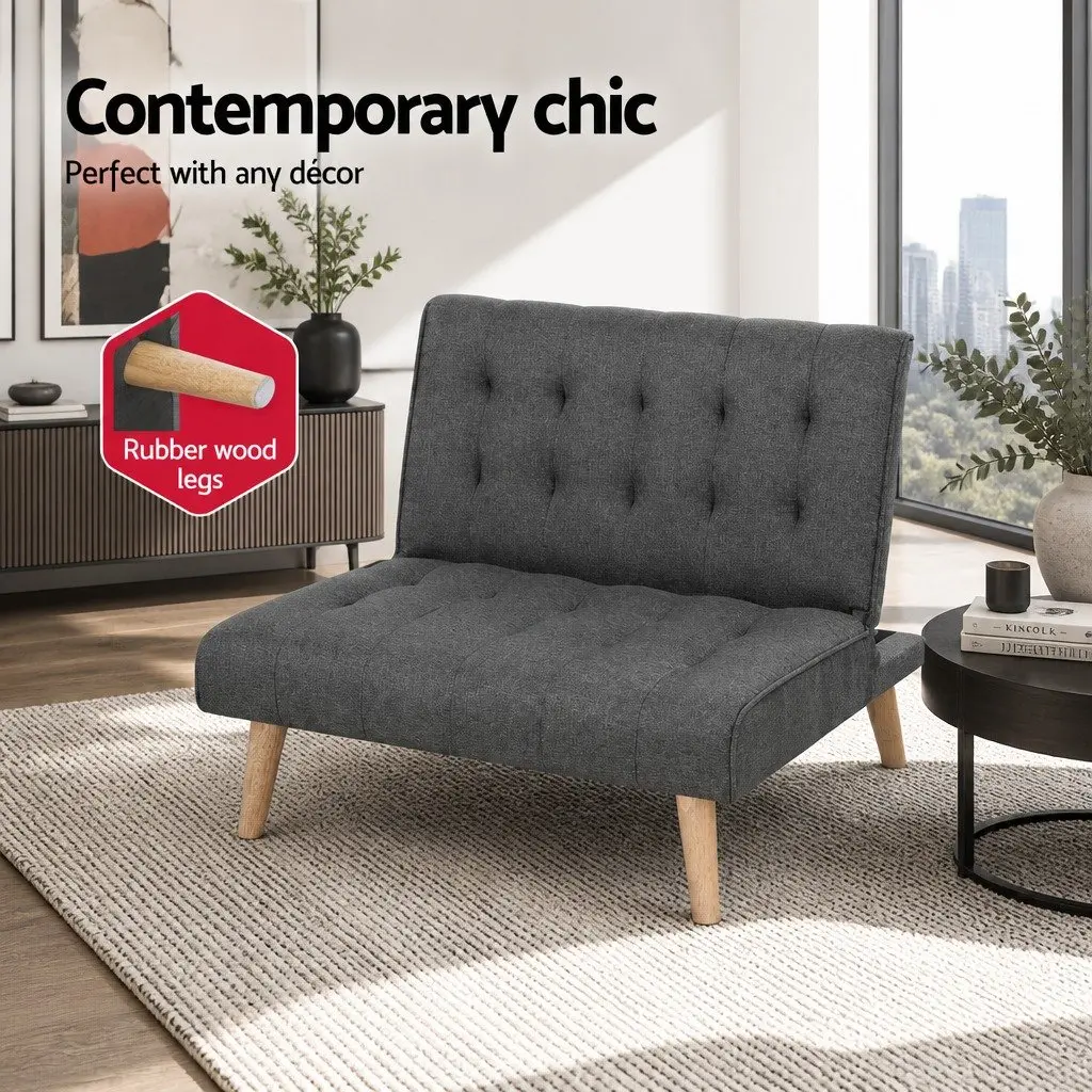 Single Seater Recliner Sofa Bed Faux Linen Grey 85cm x 81cm x 74cm