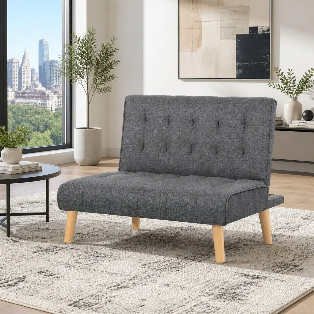 Single Seater Recliner Sofa Bed Faux Linen Grey 85cm x 81cm x 74cm