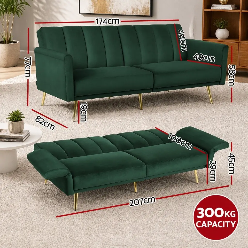 3 Seater Sofa Bed Convertible Couch Adjustable Armrest Recliner Lounge Green