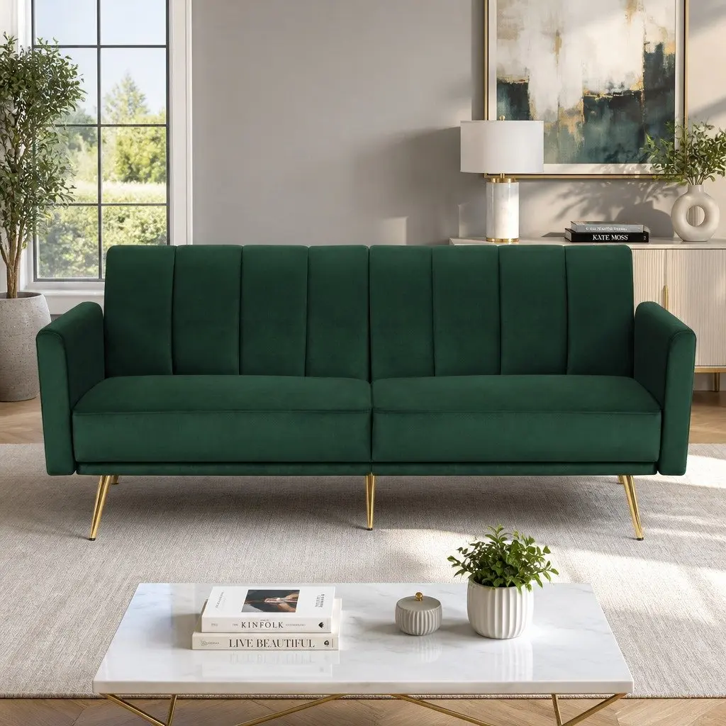 3 Seater Sofa Bed Convertible Couch Adjustable Armrest Recliner Lounge Green