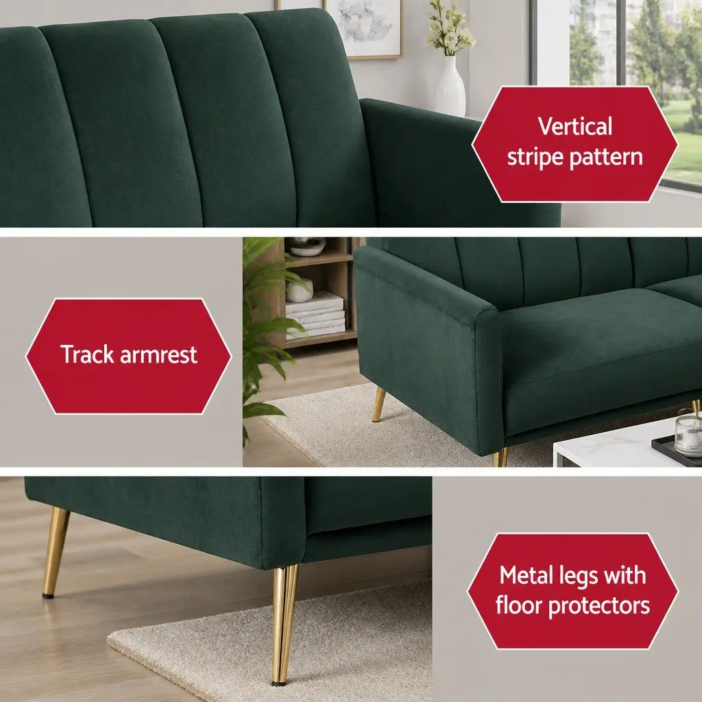 3 Seater Sofa Bed Convertible Couch Adjustable Armrest Recliner Lounge Green
