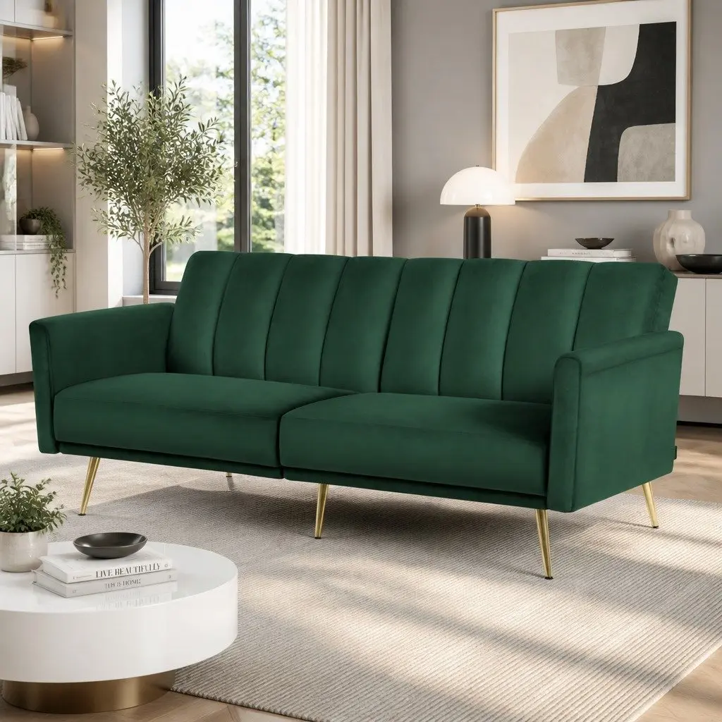 3 Seater Sofa Bed Convertible Couch Adjustable Armrest Recliner Lounge Green