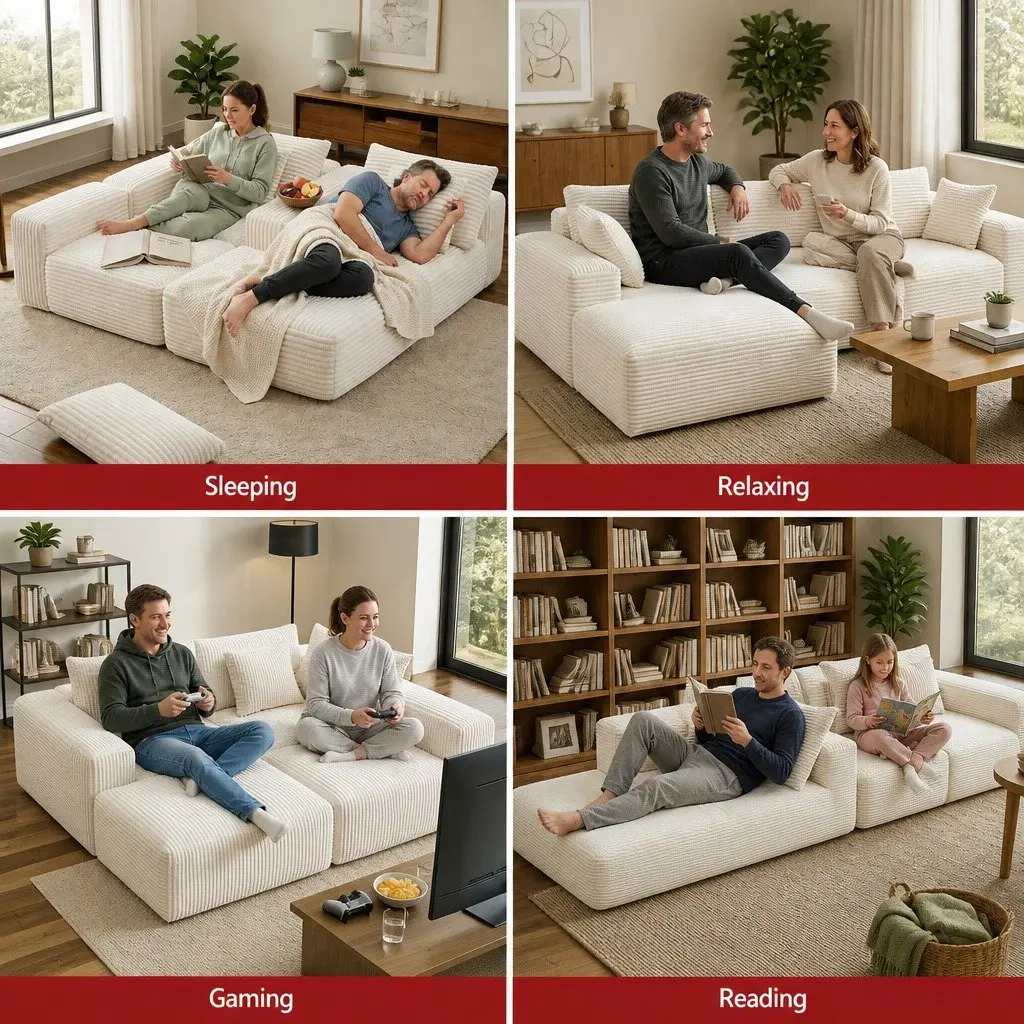 3 Seater Modular Sofa Bed L-Shaped Sectional Living Room Couch White Corduroy