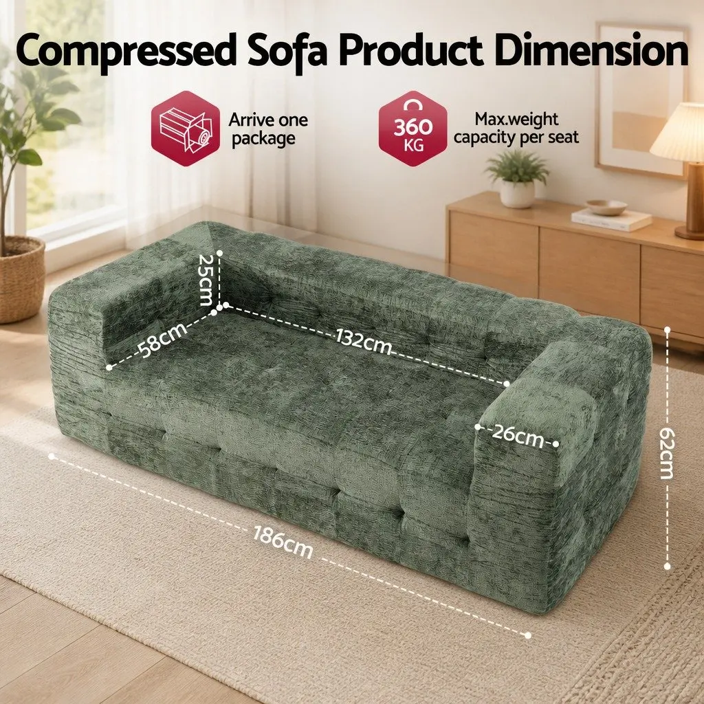 3-Seater Compressed Sofa Bed Green Chenille Living Room Furniture Zero Assembly