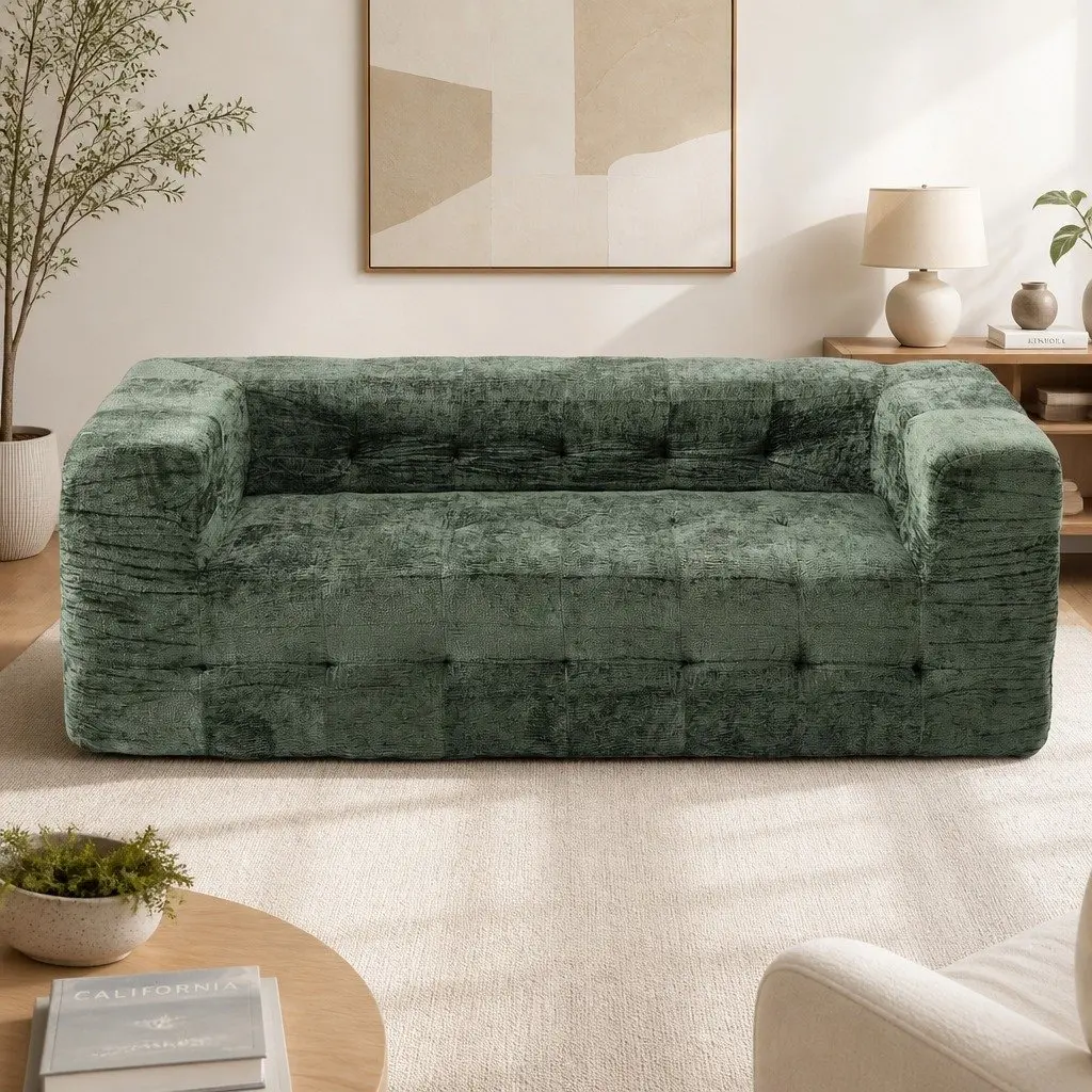 3-Seater Compressed Sofa Bed Green Chenille Living Room Furniture Zero Assembly