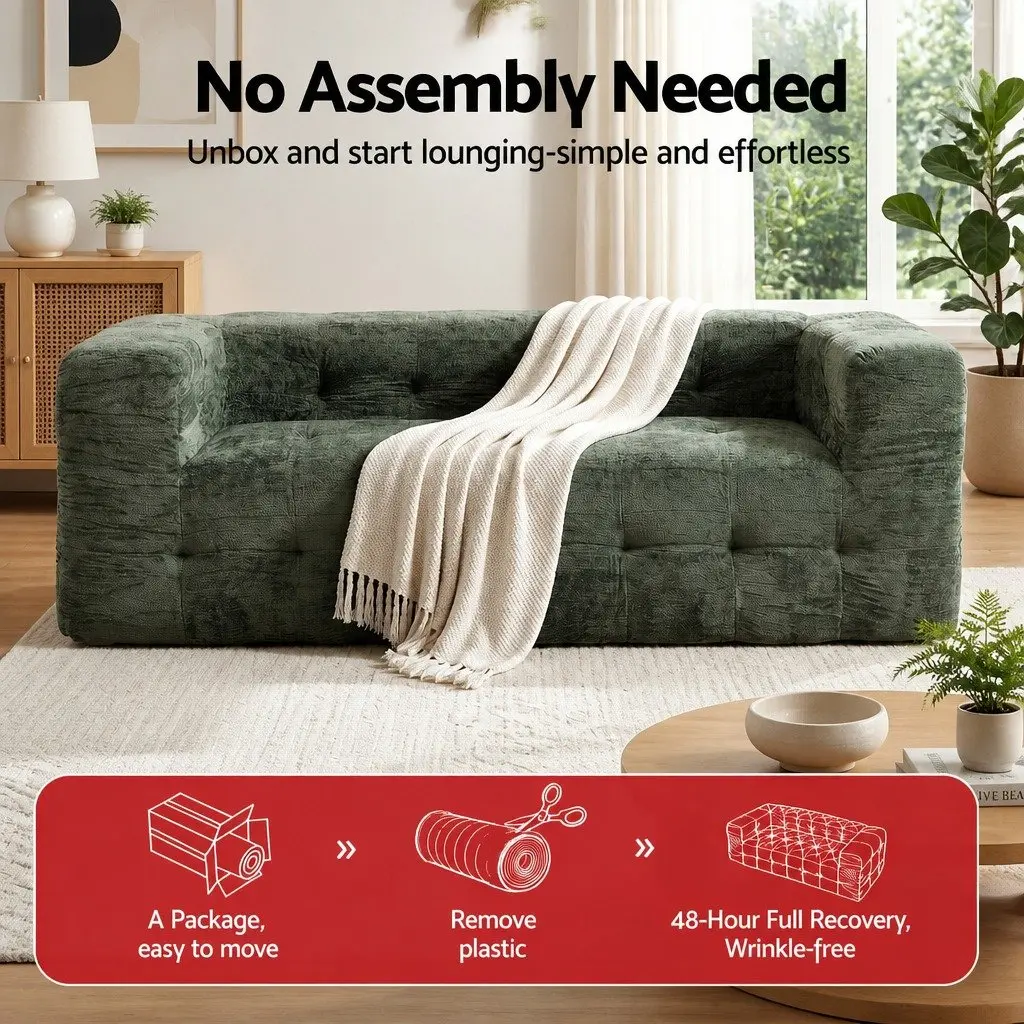 3-Seater Compressed Sofa Bed Green Chenille Living Room Furniture Zero Assembly