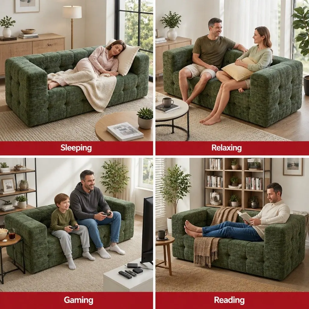 3-Seater Compressed Sofa Bed Green Chenille Living Room Furniture Zero Assembly