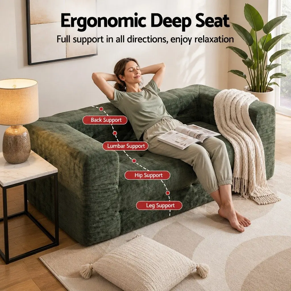 3-Seater Compressed Sofa Bed Green Chenille Living Room Furniture Zero Assembly