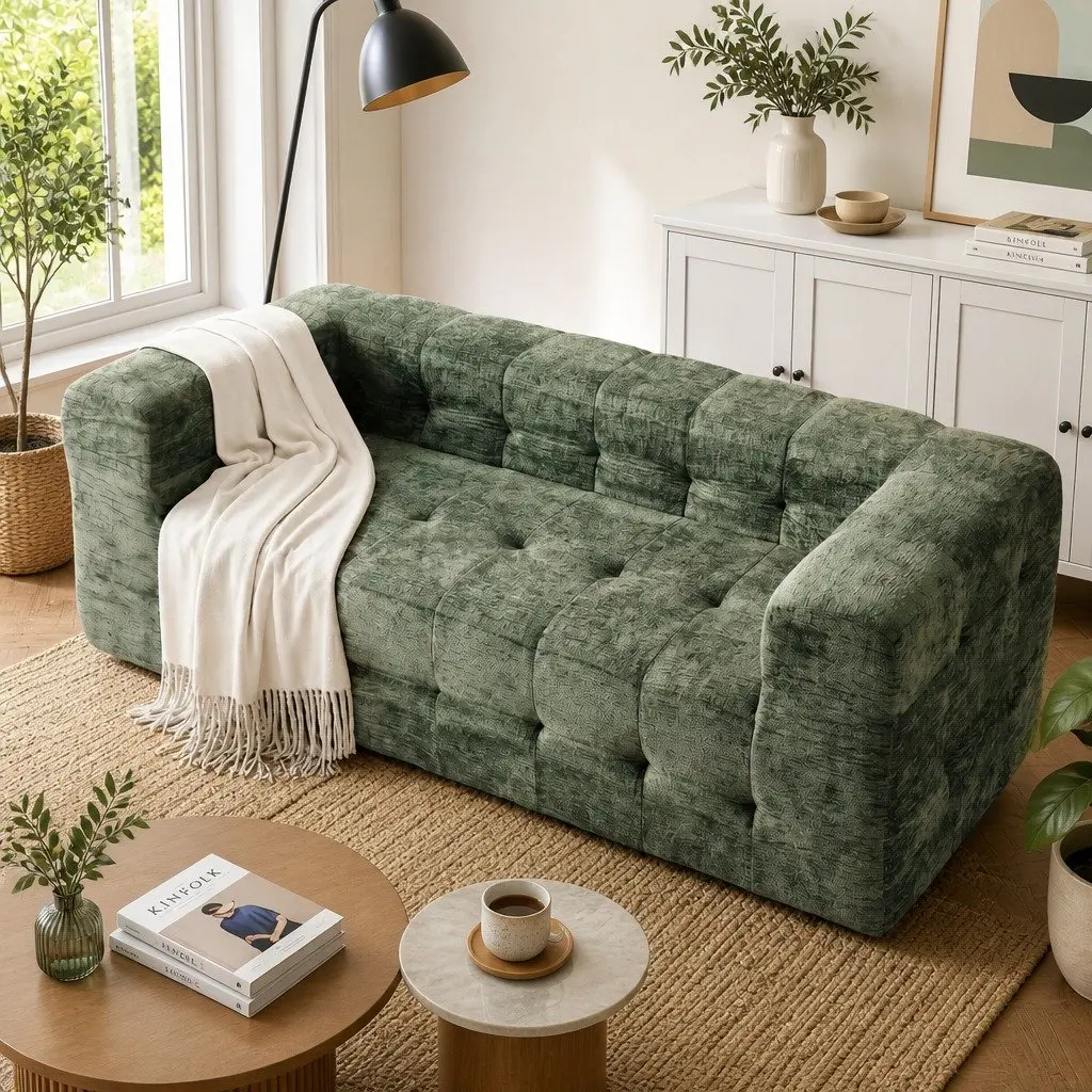 3-Seater Compressed Sofa Bed Green Chenille Living Room Furniture Zero Assembly