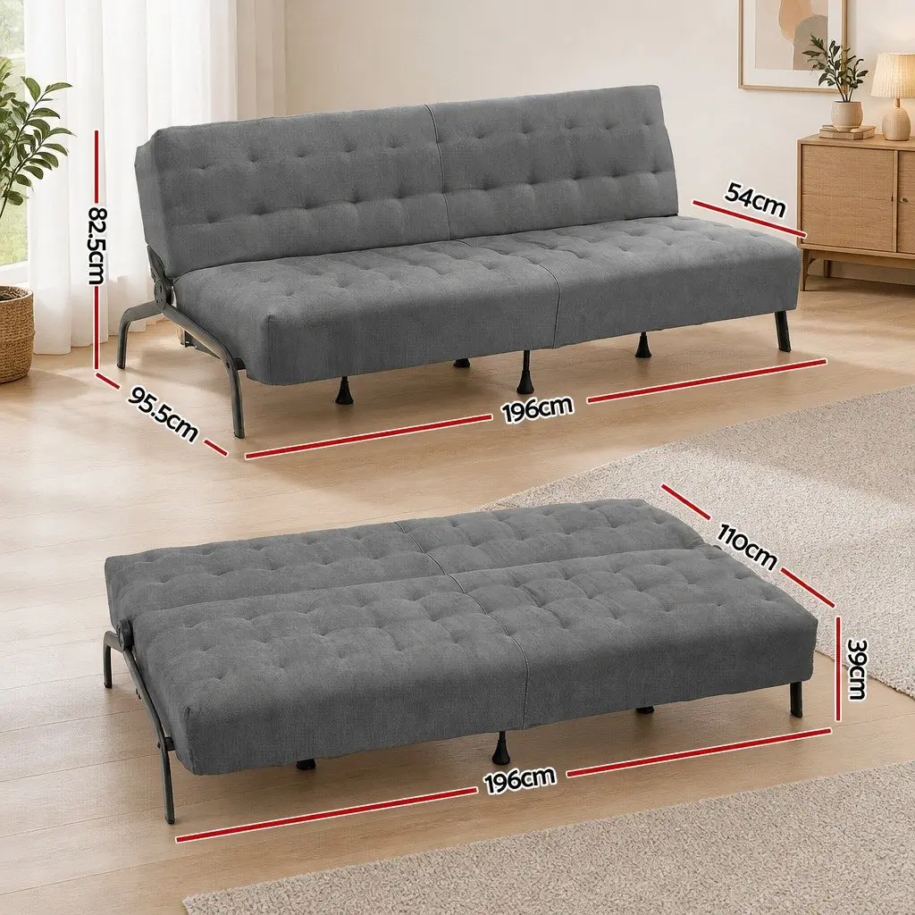 3-Seater Sofa Bed Innerspring Adjustable Couch 1.9m Dark Grey