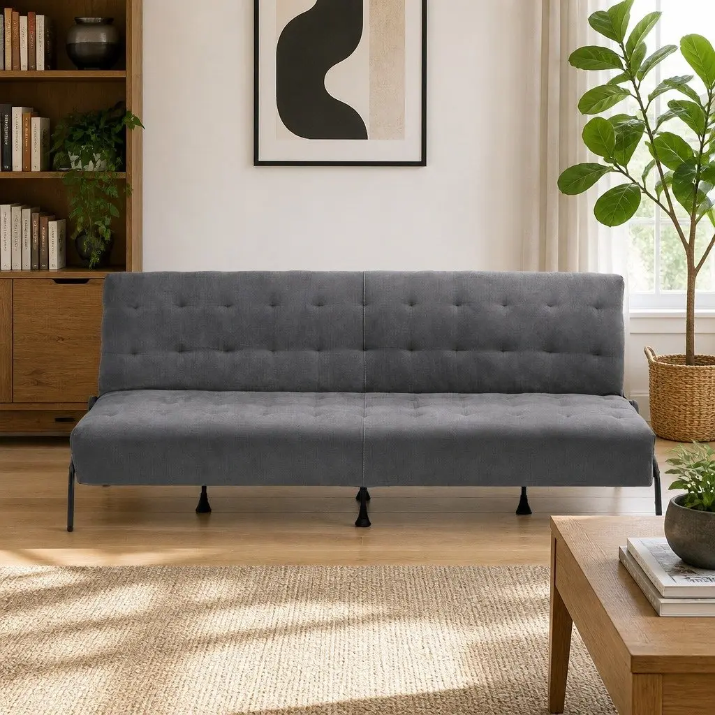 3-Seater Sofa Bed Innerspring Adjustable Couch 1.9m Dark Grey