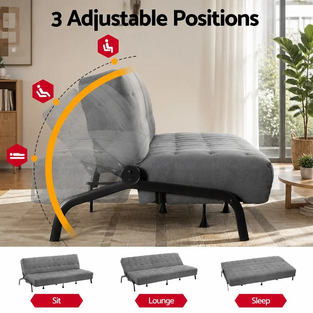 3-Seater Sofa Bed Innerspring Adjustable Couch 1.9m Dark Grey