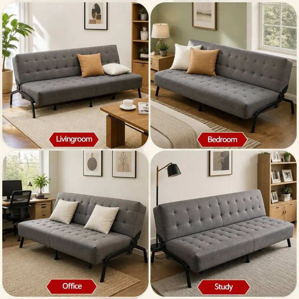 3-Seater Sofa Bed Innerspring Adjustable Couch 1.9m Dark Grey