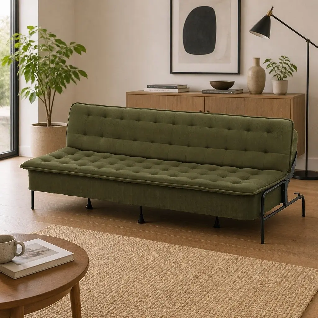 3-Seater Sofa Bed Innerspring Adjustable Couch Green Polyester