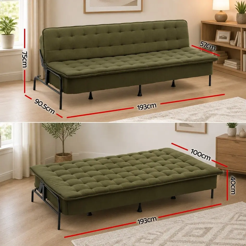 3-Seater Sofa Bed Innerspring Adjustable Couch Green Polyester