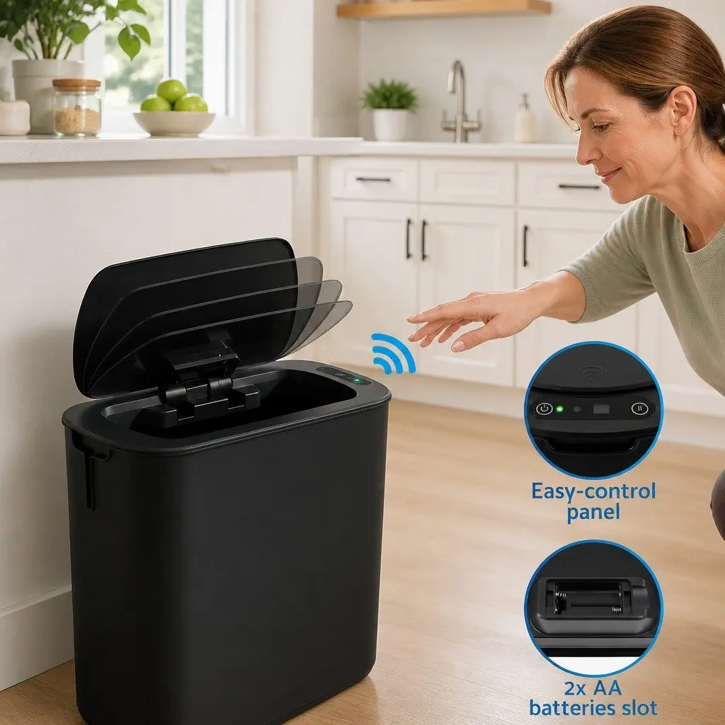 Automatic Motion Sensor Trash Bin PP 11L Black Touchless Kitchen Rubbish Can