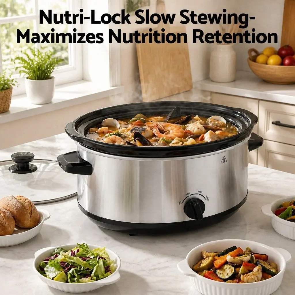 Slow Cooker Electric 6.5L Oval Silver with 3 Heat Settings and Removable Stoneware Pot