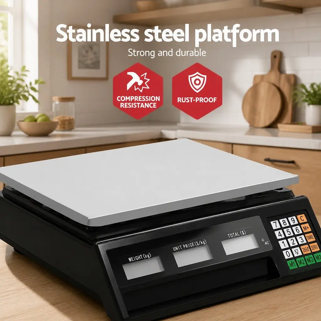 Digital Kitchen Scale 40kg Rechargeable Black LCD Display