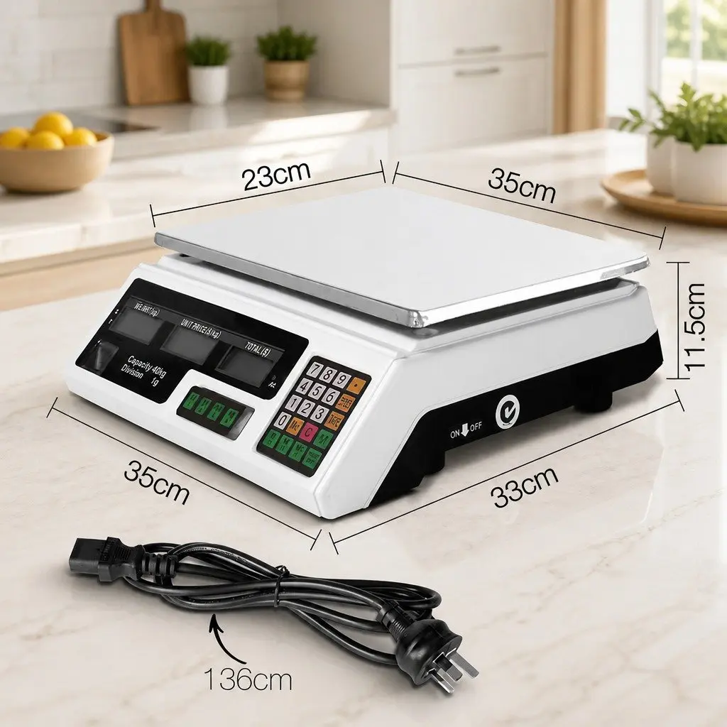 Digital Kitchen Scales Stainless Steel 35x23cm White LCD Display